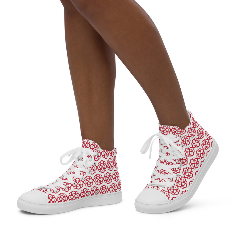 Alpha Omicron Pi Sorority High Tops with infinity rose design on model&