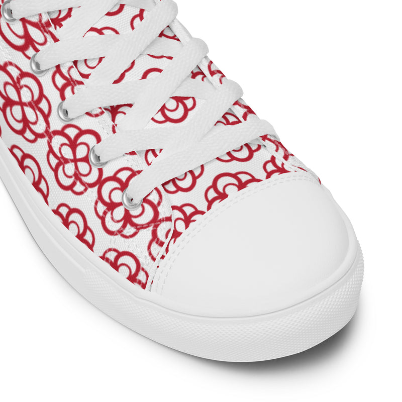 Alpha Omicron Pi Sorority High Tops with infinity rose design in detail view