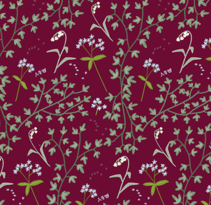 Alpha Phi Bordeaux Floral Print Detail showing forget-me-not, ivy and lily print