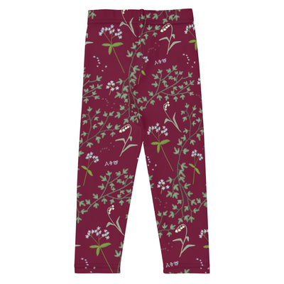 Alpha Phi all over print kid's leggings in bordeaux showing back of leggings