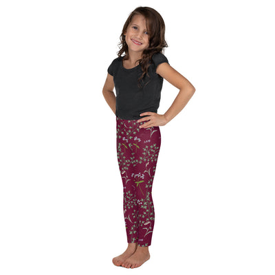 Alpha Phi Ivy and Forget Me Not Floral Print leggings in side view on child in bordeaux color