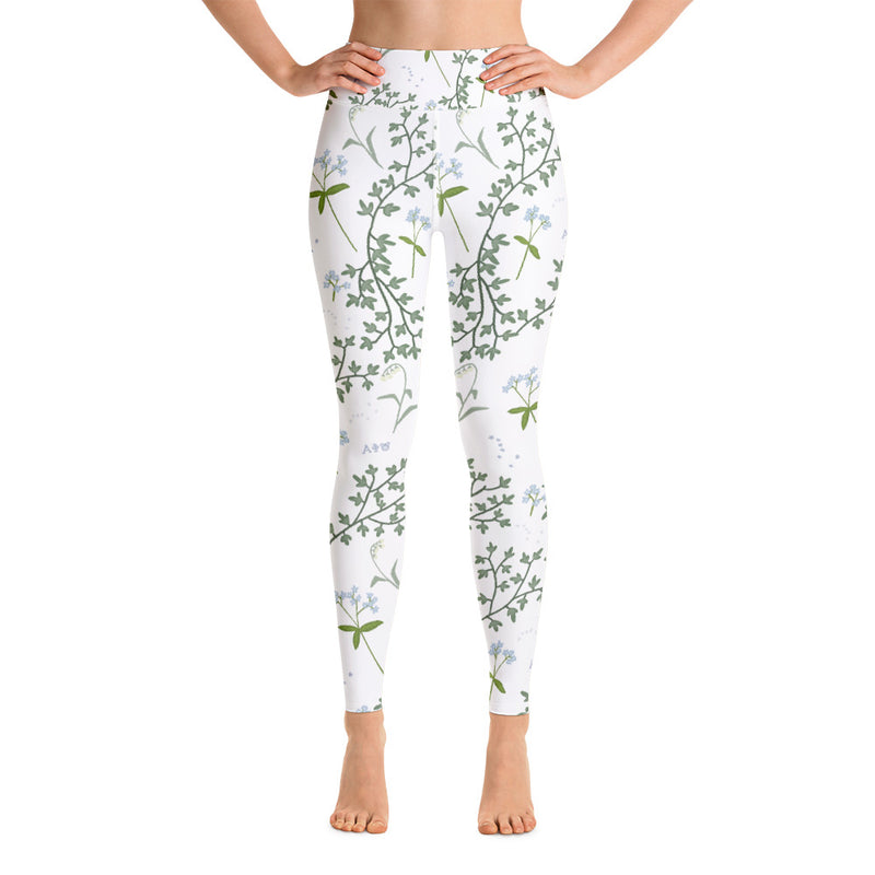 Alpha Phi Sorority Leggings in white floral print in front view on model 