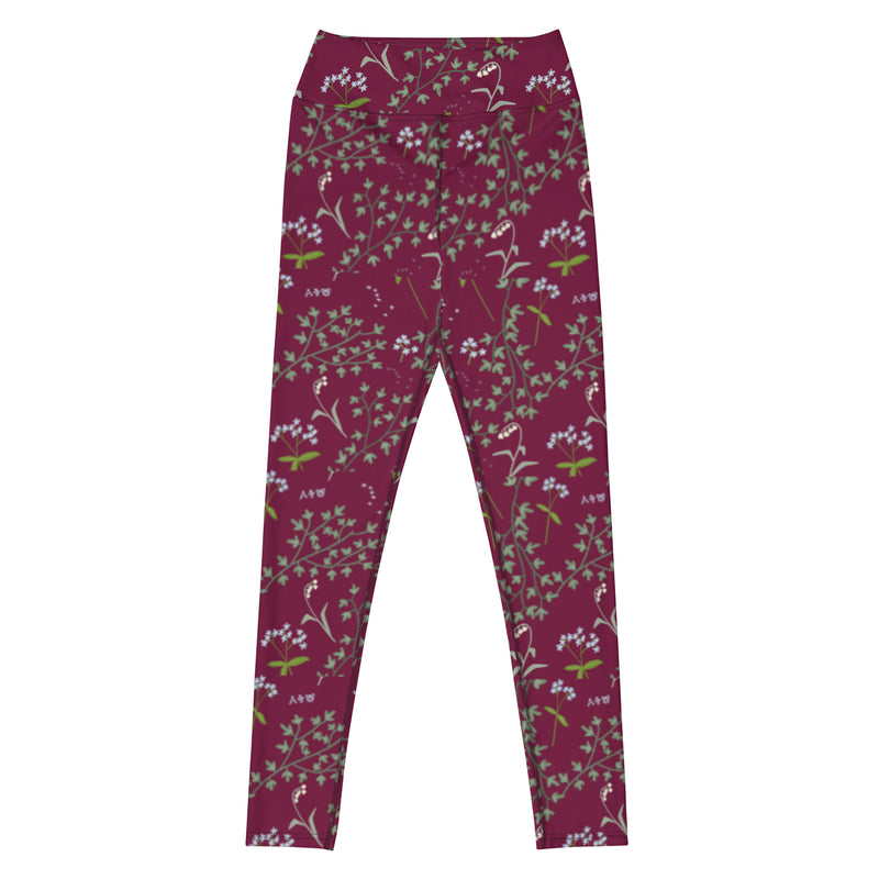 Alpha Phi Floral Print Yoga Leggings, Bordeaux shown flat