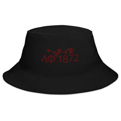 Alpha Phi Sorority Bucket Hat in black with 1872 founding year, ivy and letters 