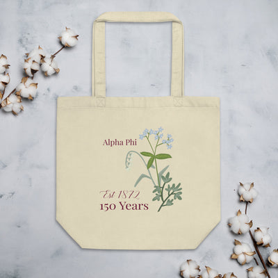 Alpha Phi 150th Anniversary Eco Tote Bag shown flat