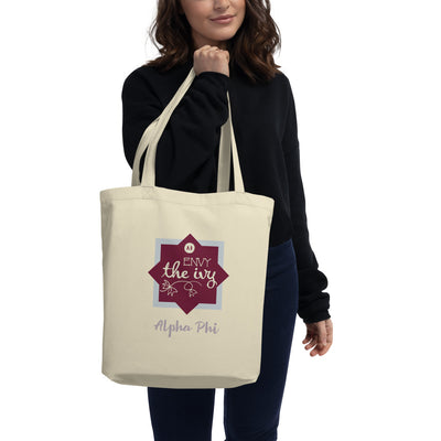 Alpha Phi Sorority Tote Bag in natural shown on model's arm