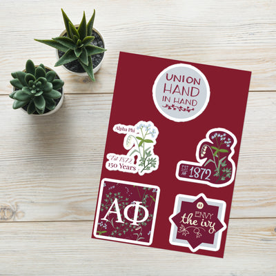 Alpha Phi Sorority Sticker Sheet with 5 unique Alpha Phi sorority designs