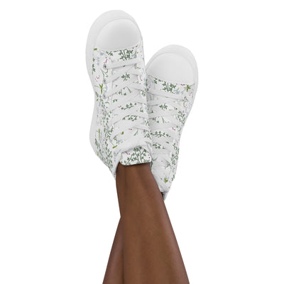 Alpha Phi Sorority High Tops with Lily Floral Print in White shown on crossed legs