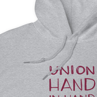 Alpha Phi Union Hand in Hand Comfy Hoodie showing collar detail