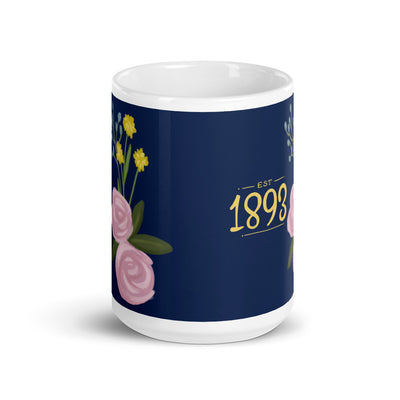 Alpha Xi Delta 1893 Founding Date Navy Blue Glossy Mug in 15 oz size showing print on both sides