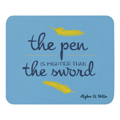 Alpha Xi Delta Motto Mouse Pad in full view showing Pen is Mightier motto design