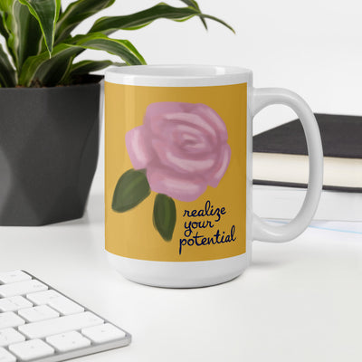 Alpha Xi Delta Realize Your Potential Gold Mug in 15 oz size in office