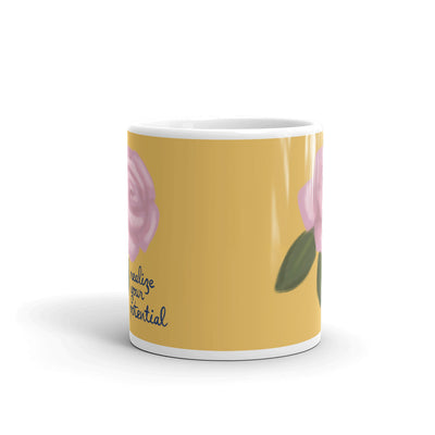 Alpha Xi Delta Realize Your Potential Gold Mug in 11 oz size showing print on both sides