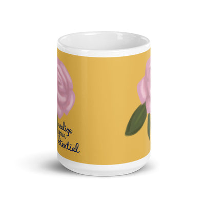 Alpha Xi Delta Realize Your Potential Gold Mug in 15 oz size showing print on both sides