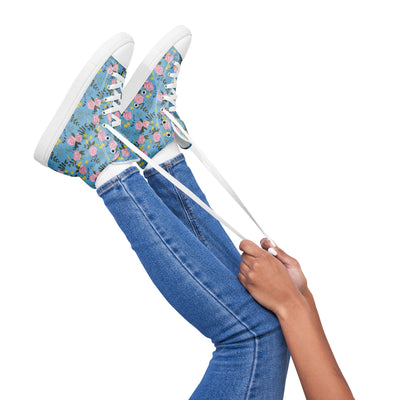 Alpha Xi Delta Sorority High Tops in Light Blue floral print shown on model's feet