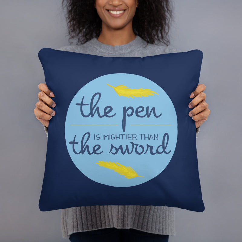 Alpha Xi Delta The Pen Is Mightier Than the Sword Pillow held by model