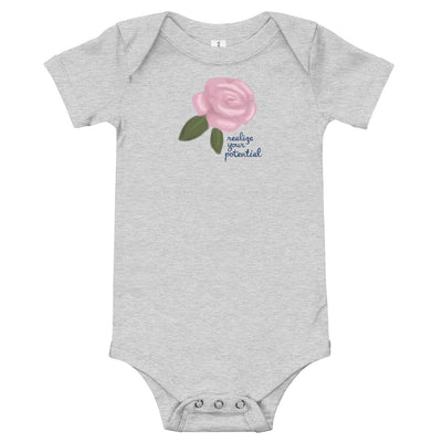 Alpha Xi Delta Realize Your Potential Baby Onesie in athletic gray