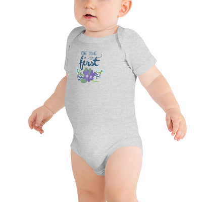 Alpha Delta Pi Be The First Baby Onesie in athletic gray