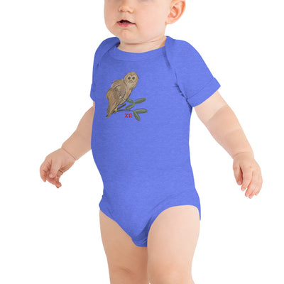 Chi Omega Owl Mascot Baby Onesie in blue