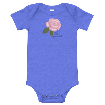 Alpha Xi Delta Realize Your Potential Baby Onesie in heather blue
