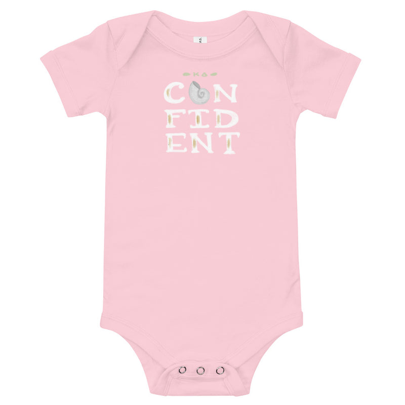 Kappa Delta KD Confident Baby Onesie in pink shown flat