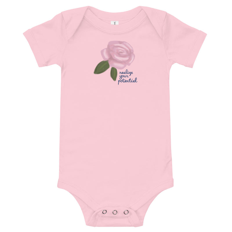 Alpha Xi Delta Realize Your Potential Baby Onesie in pink