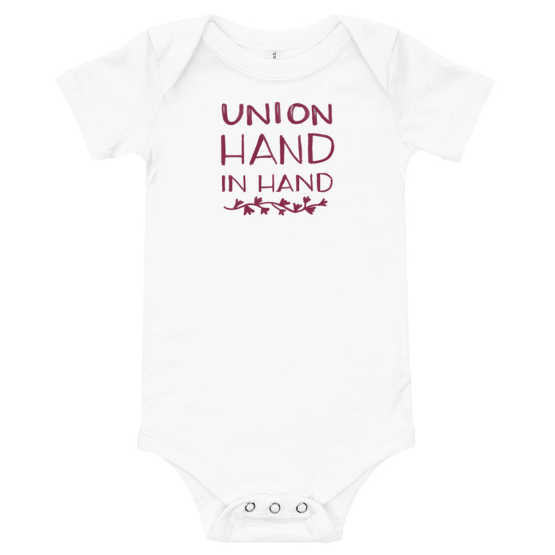 Alpha Phi "Union Hand in Hand" baby onesie  in white