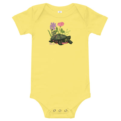 Delta Zeta Turtle Mascot Baby Onesie in yellow 