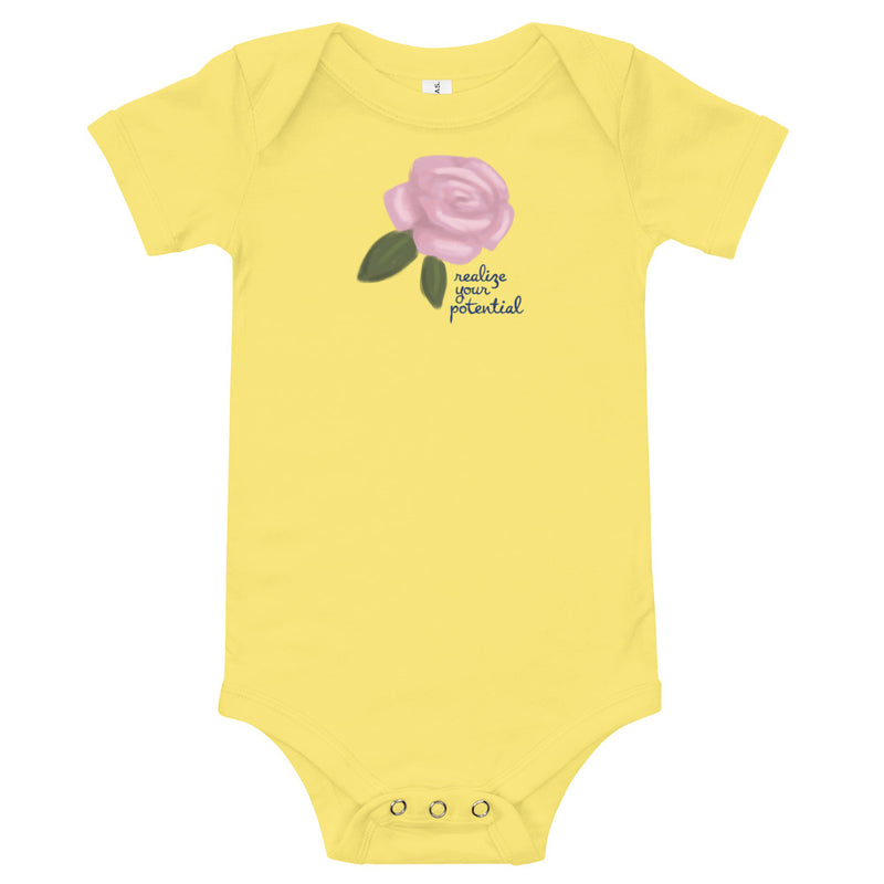 Alpha Xi Delta Realize Your Potential Baby Onesie in yellow