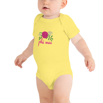 Phi Mu Carnation Design Baby Onesie Baby Gift in yellow
