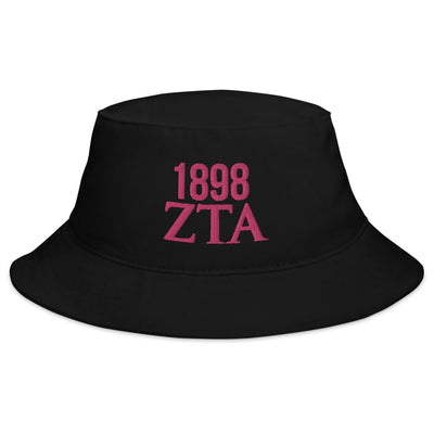 Zeta Tau Alpha 1898 Founding Year Embroidered Bucket Hat in black