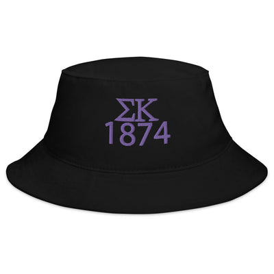 Sigma Kappa 1874 Founding Date Bucket Hat in black with purple embroidery