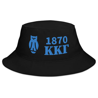 Kappa Kappa Gamma 1870 Owl Founding Year Bucket Hat in black with light blue embroidery