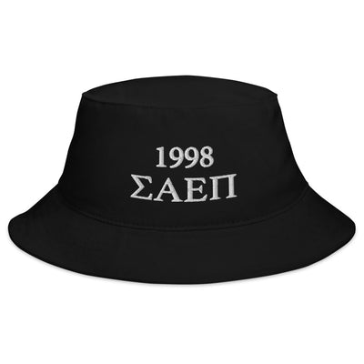 Sigma Alpha Epsilon Pi 1998 Bucket Hat in black with white embroidery