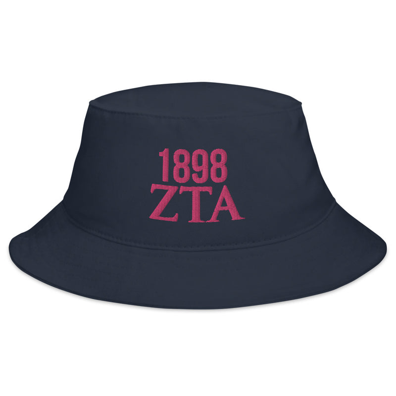 Zeta Tau Alpha 1898 Founding Year Embroidered Bucket Hat in Navy Blue