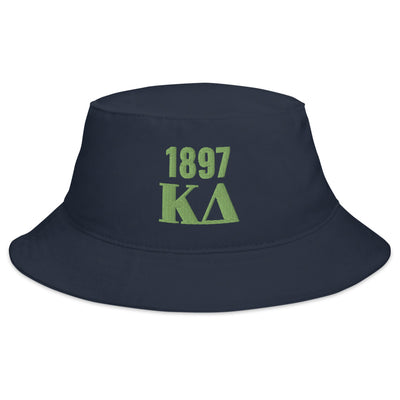 Kappa Delta 1897 Founding Date Bucket Hat in Navy showing green embroidery