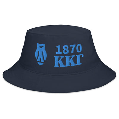 Kappa Kappa Gamma 1870 Owl Founding Year Bucket Hat in Navy blue with light blue embroidery