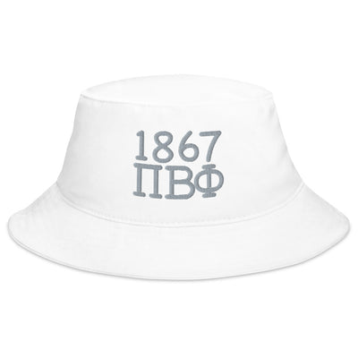 Pi Beta Phi 1867 Founding Date Bucket Hat in white with silver embroidery