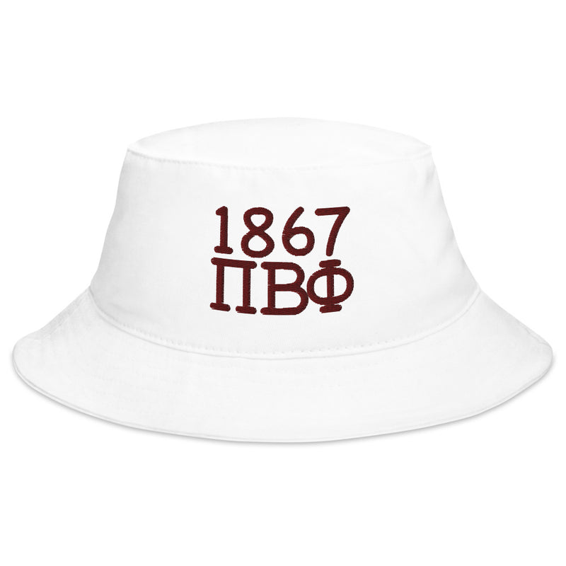 Pi Beta Phi 1867 Founding Date Bucket Hat, Wine in white