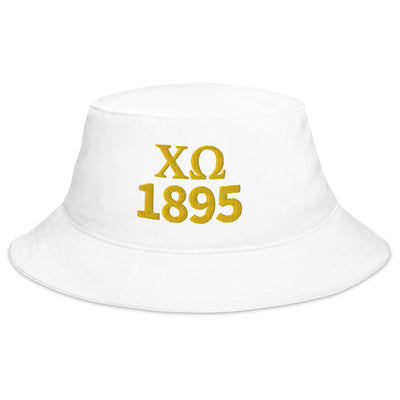 Chi Omega 1895 Founding Date Bucket Hat in white
