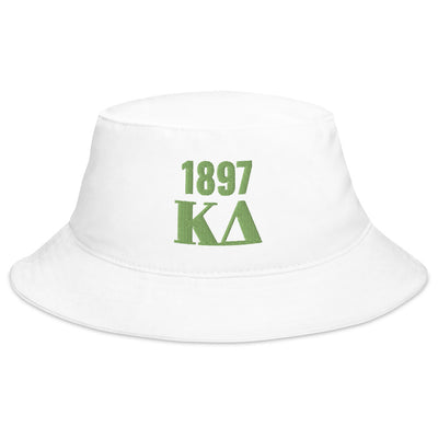 Kappa Delta 1897 Founding Date Bucket Hat in white showing green embroidery