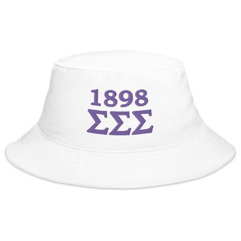 Tri Sigma 1898 Founding Date Bucket Hat in white