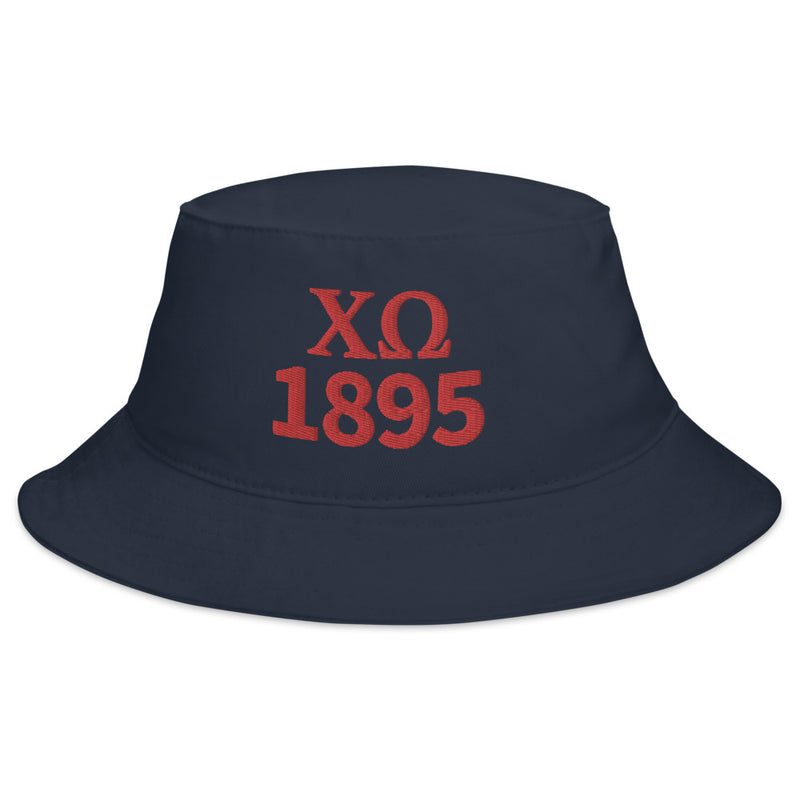 Chi Omega Sorority Bucket Hat in Navy with red Chi O letters in Navy blue