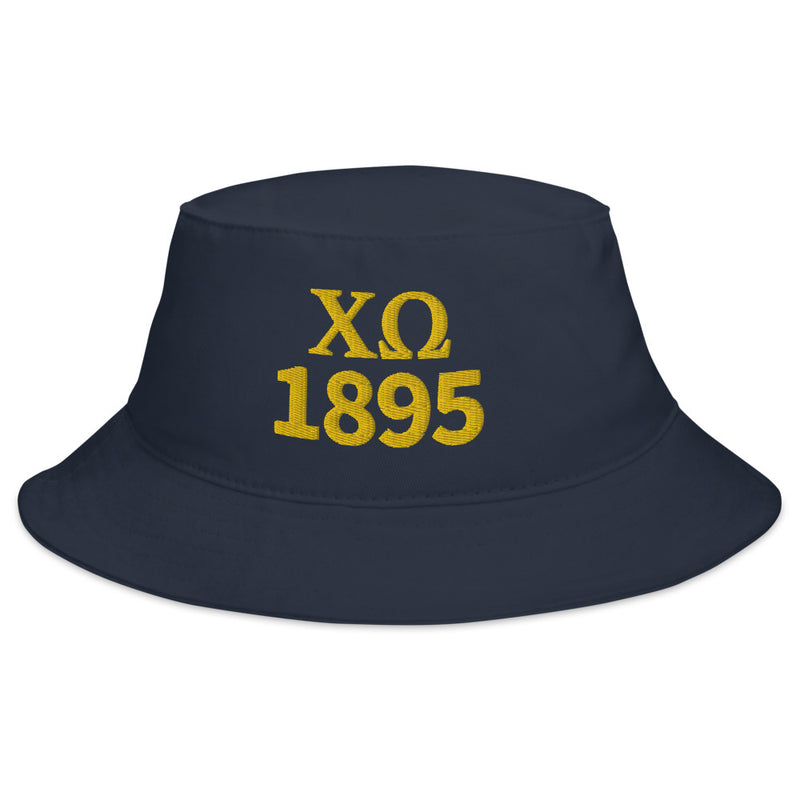 Chi Omega Sorority Bucket Hat in Navy blue shown flat