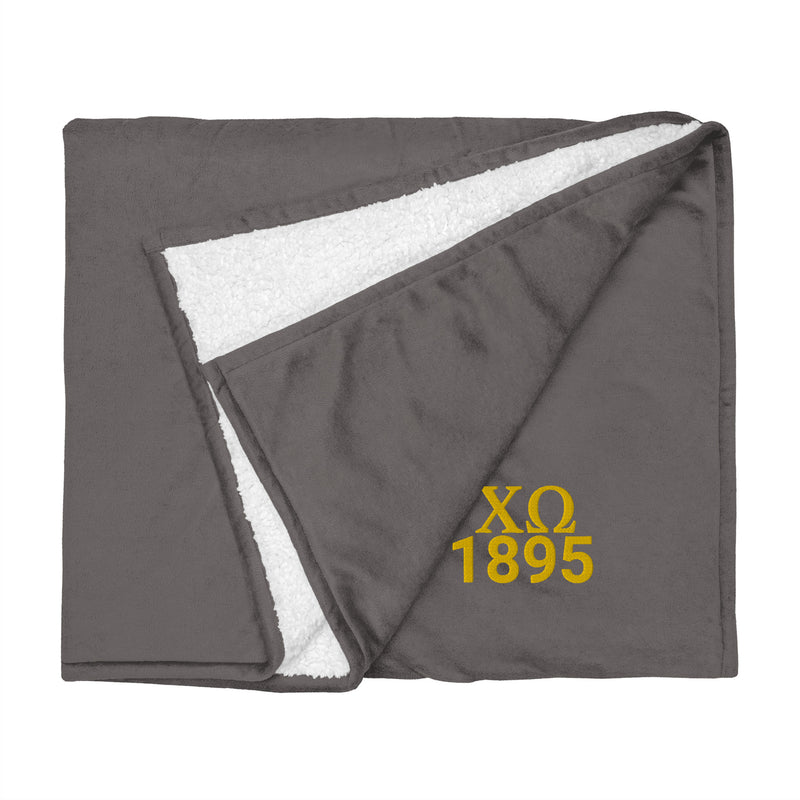 Chi Omega Plush Sorority Blanket in gray shown flat