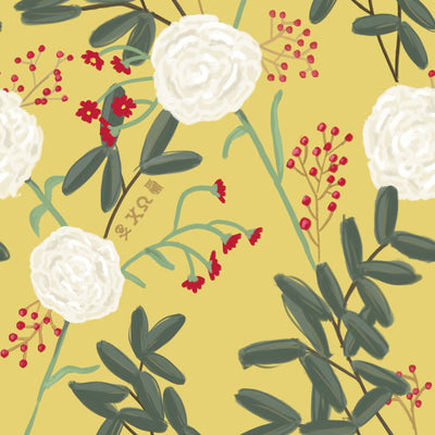 Chi Omega Carnation Floral Print in straw gold in detail view