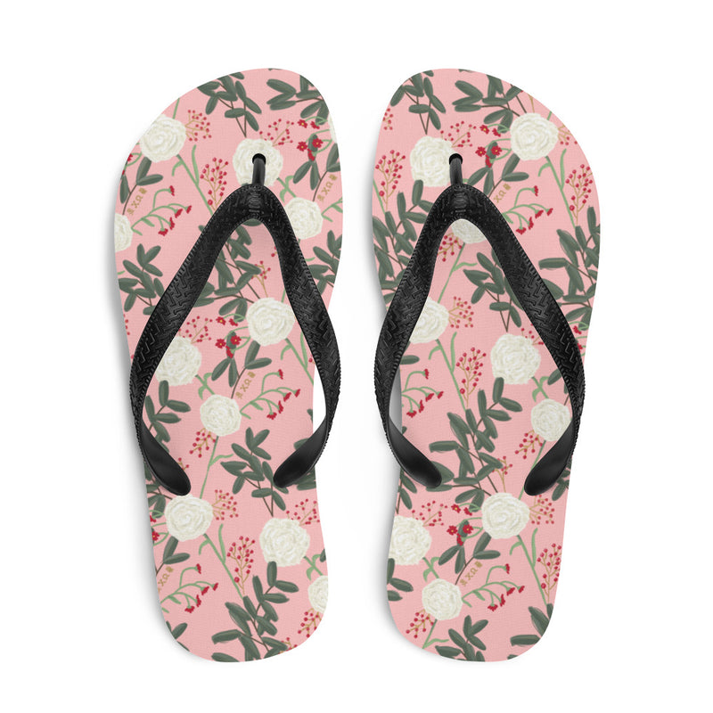 Chi Omega Sorority Flip-Flops in Pink showing top view