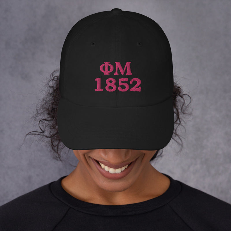 Phi Mu 1852 Founding Date Baseball Hat in black 