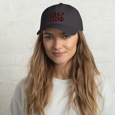 Pi Beta Phi 1867 Embroidered Baseball Hat in gray