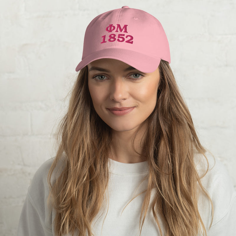 Phi Mu 1852 Founding Year Baseball Hat in pink